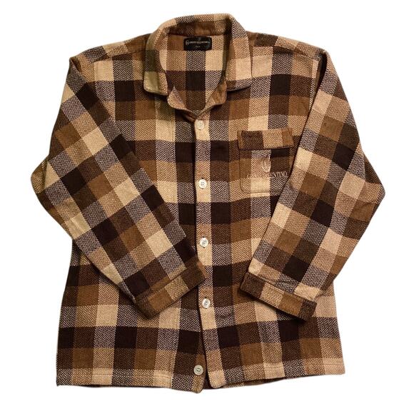 Gianni Valentino cotton flannel plaid button down size L Brown made in Italy - Picture 2 of 8
